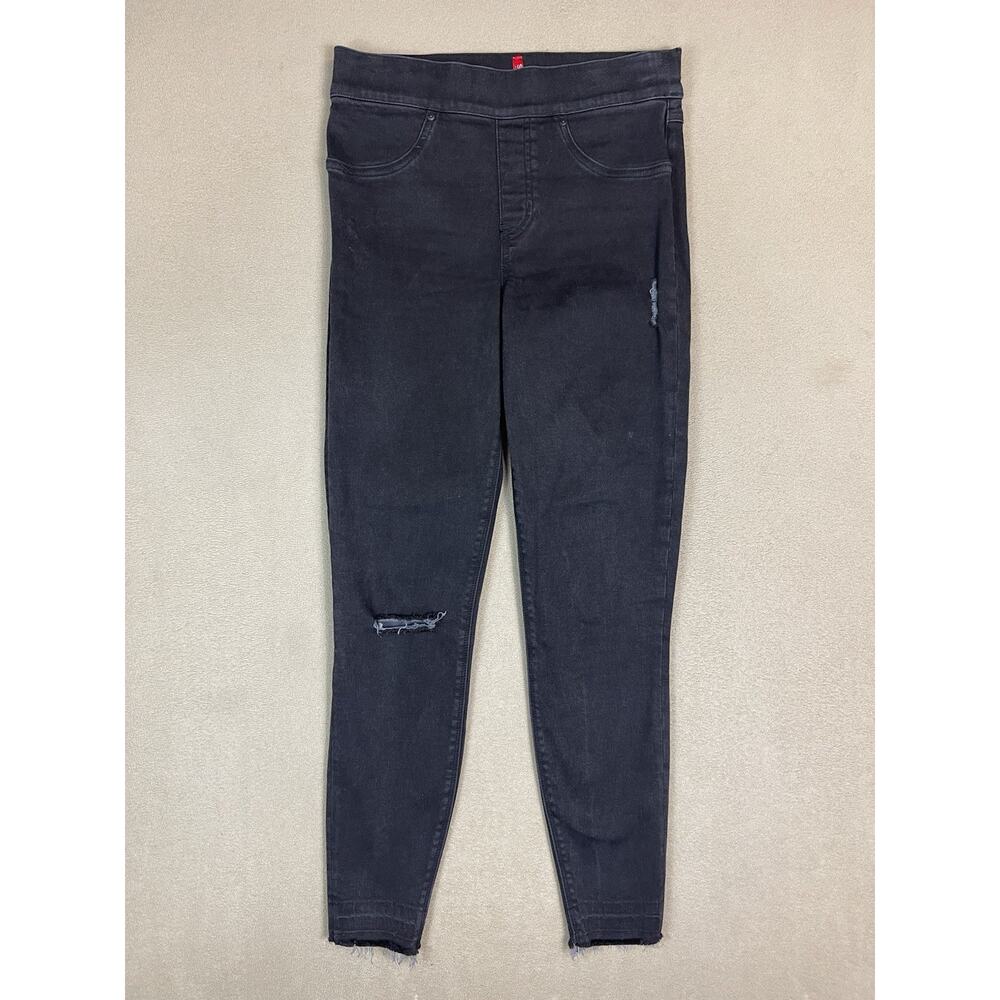 Spanx Jeans‎ Womens S Black Ankle Skinny Distressed Pull On Regular Fit Denim
